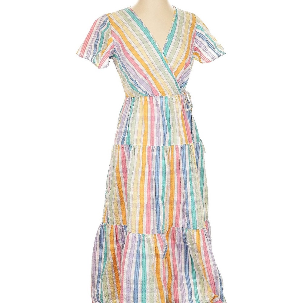J Crew Faux Wrap Dress in Rainbow Gingham